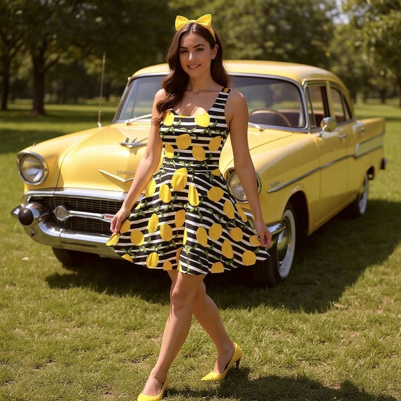 Stripe Lemon Summer Pin Up Dress - Picture 6 of 14